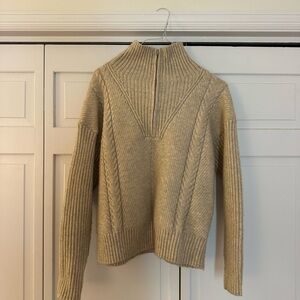 Skies Are Blue Taupe Cable Knit Half Zip Turtleneck Sweater